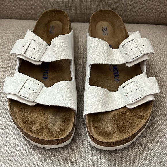 Birkenstock Arizona Slide Suede Leather Antique White Sandals Men’s Size 44 / 11 - Picture 4 of 8